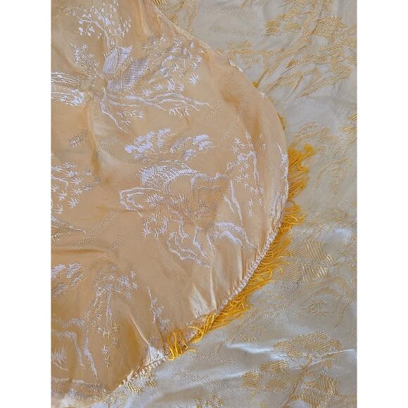 Yellow Embroidered Japanese Tree House Fringe Upright Piano Top Cover 62"x47" - Picture 6 of 7